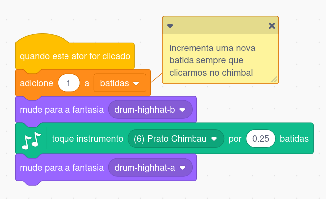 Código do chimbal com o bloco de incremento de batidas