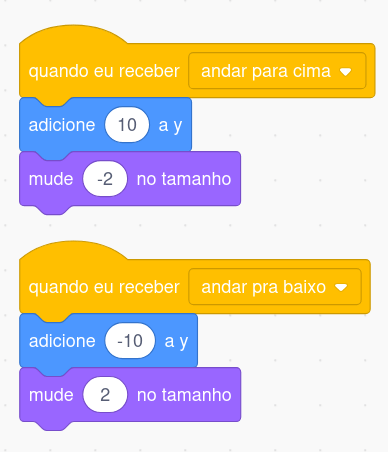 Código do robô reagindo aos comandos cima e baixo