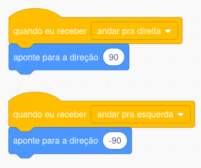 Código do robô reagindo aos comandos direita e esquerda