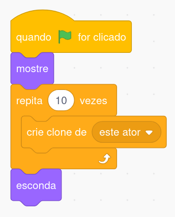 Código que cria os clones no começo do jogo