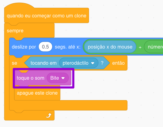 Código de tocar o som de mordida quando o pombo for removido