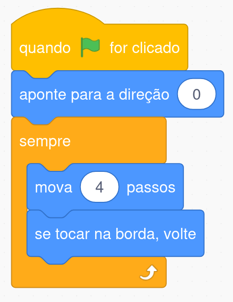Código da plataforma com o motor de andar e rebater na borda