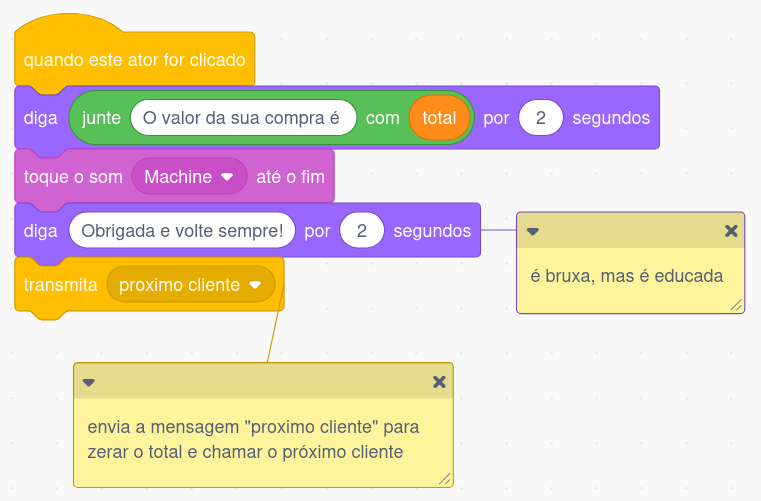 Código final da bruxa com o transmita