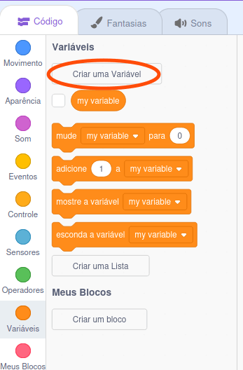 Onde fica o botão 'Criar  uma Variável'